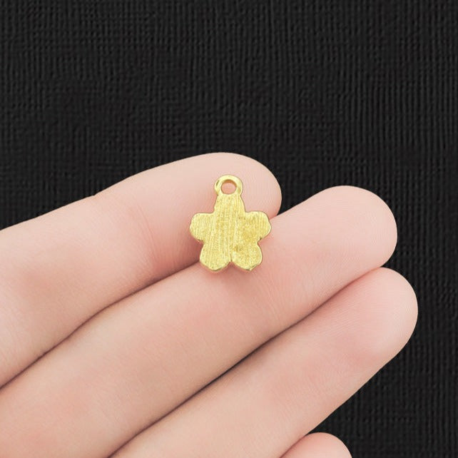 10 breloques en émail doré fleur rose - E034