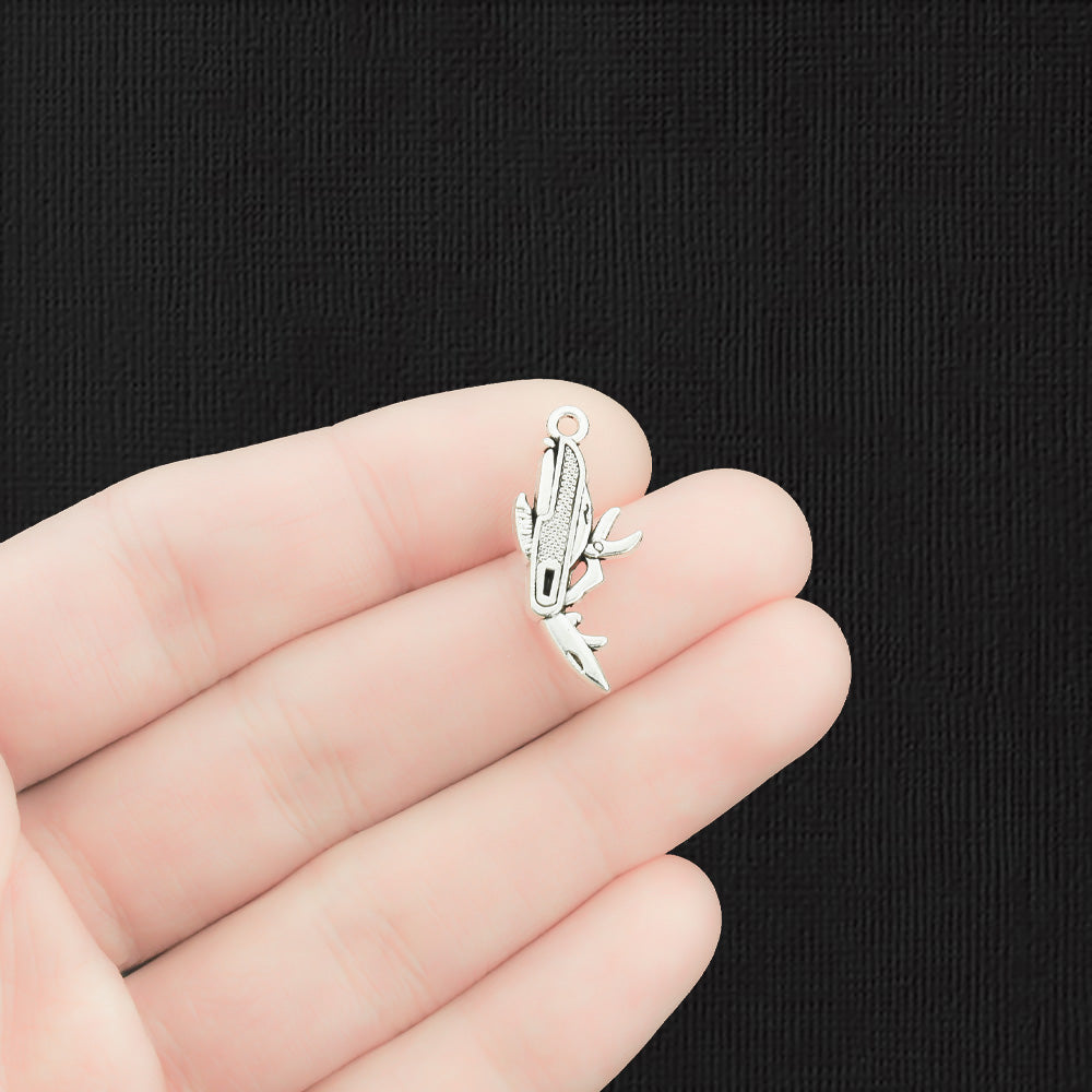 10 Pocket Knife Antique Silver Tone Charms 2 Sided - SC1284