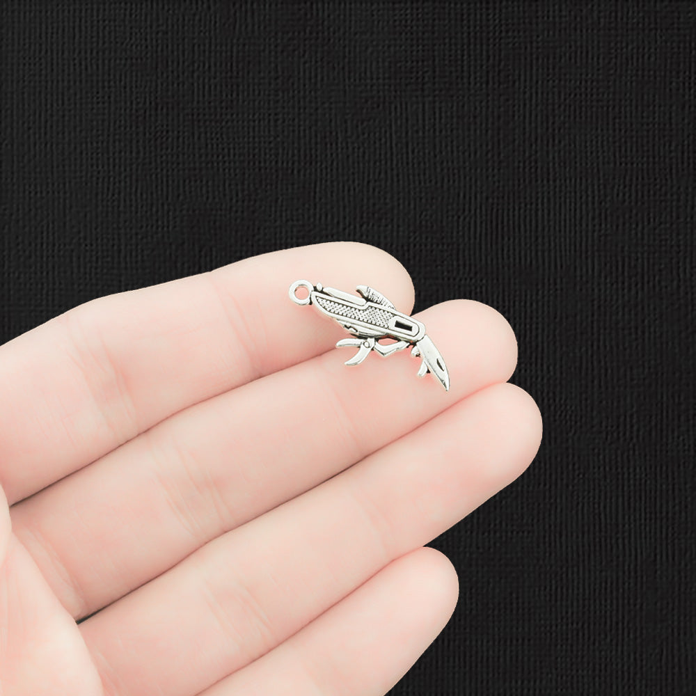 10 Pocket Knife Antique Silver Tone Charms 2 Sided - SC1284