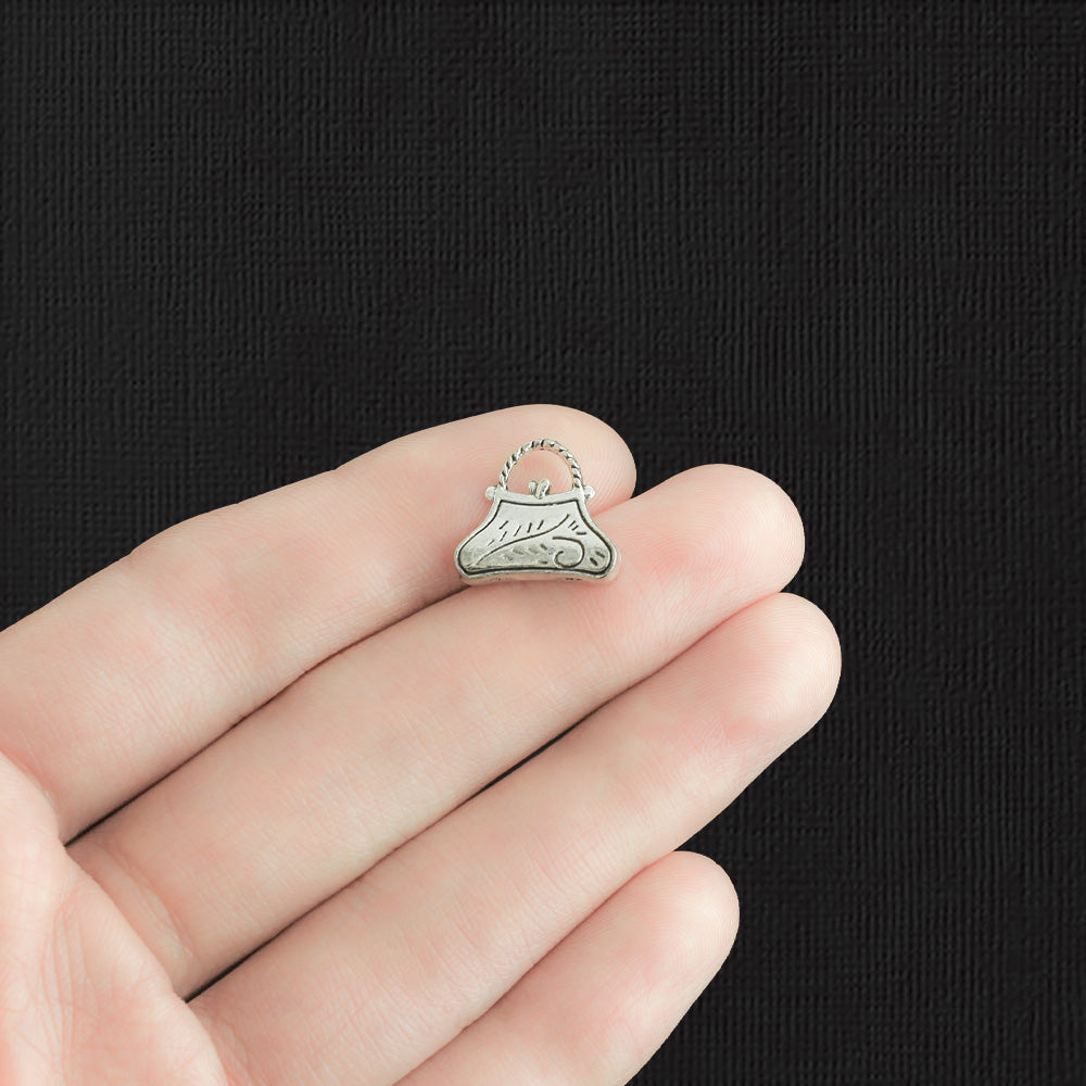 10 Purse Antique Silver Tone Charms 2 Sided - SC5808