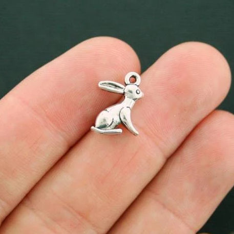 10 breloques argentées antiques lapin 3D - SC005