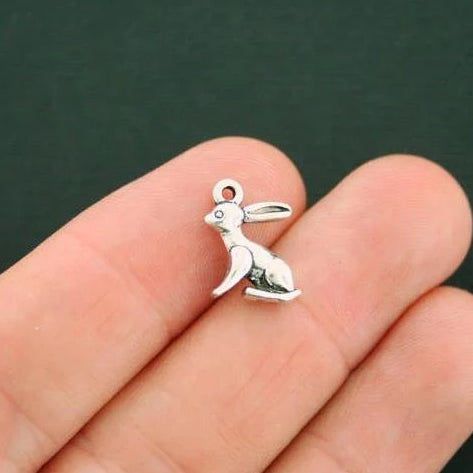 10 breloques argentées antiques lapin 3D - SC005