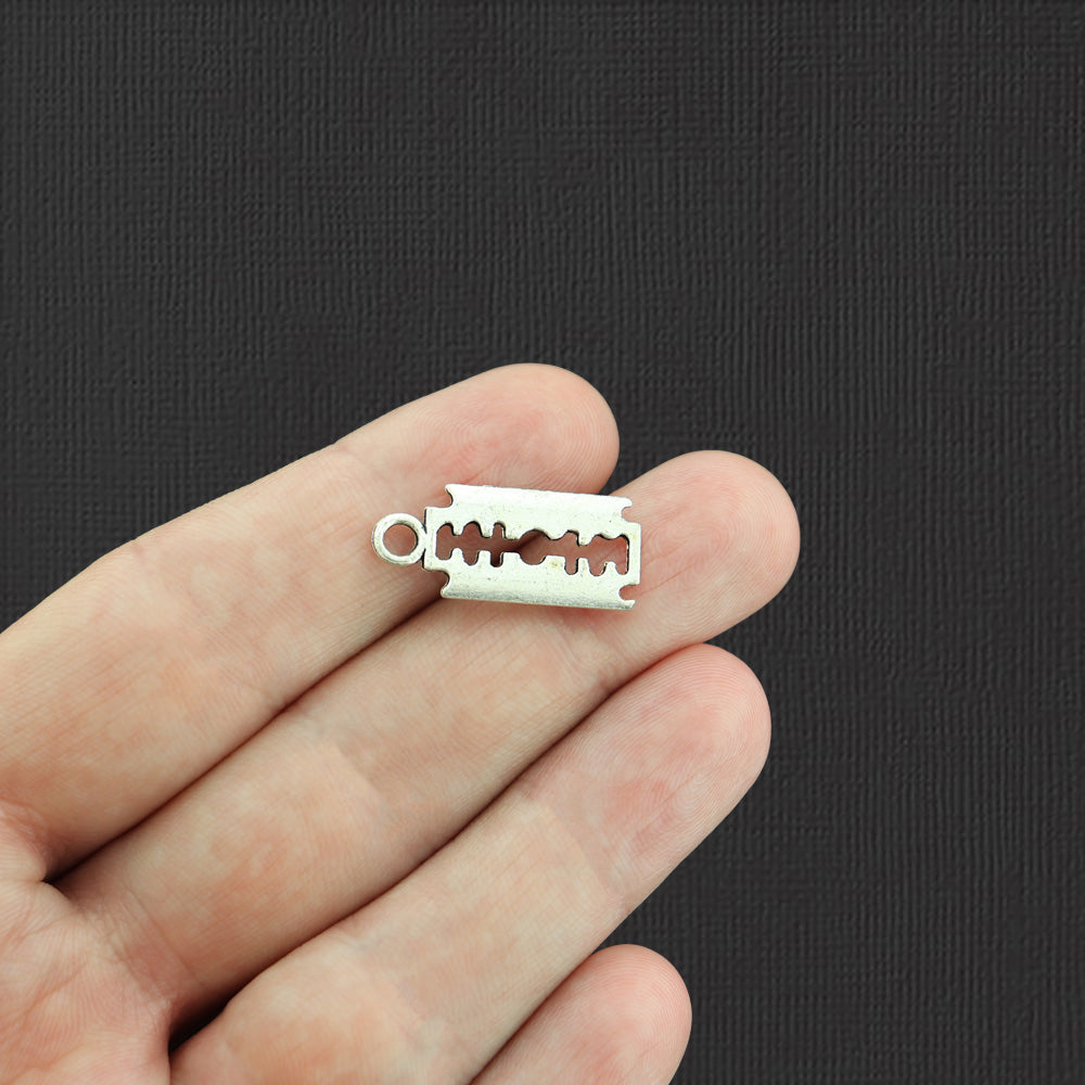 10 Razor Blade Antique Silver Tone Charms 2 Sided - SC2091