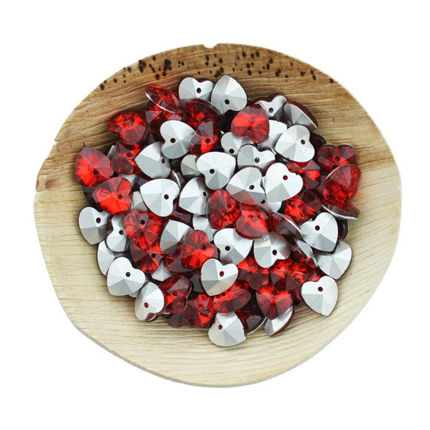 10 Red Heart Glass Charms - Z1606
