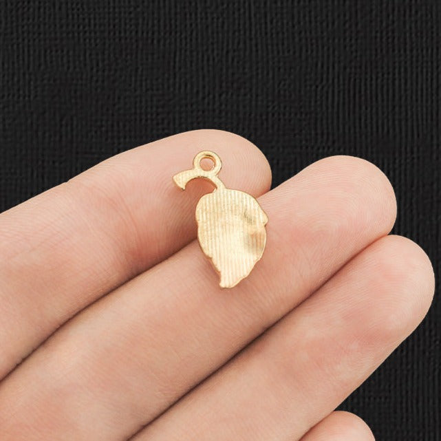 10 breloques en émail doré feuille rouge - E1156