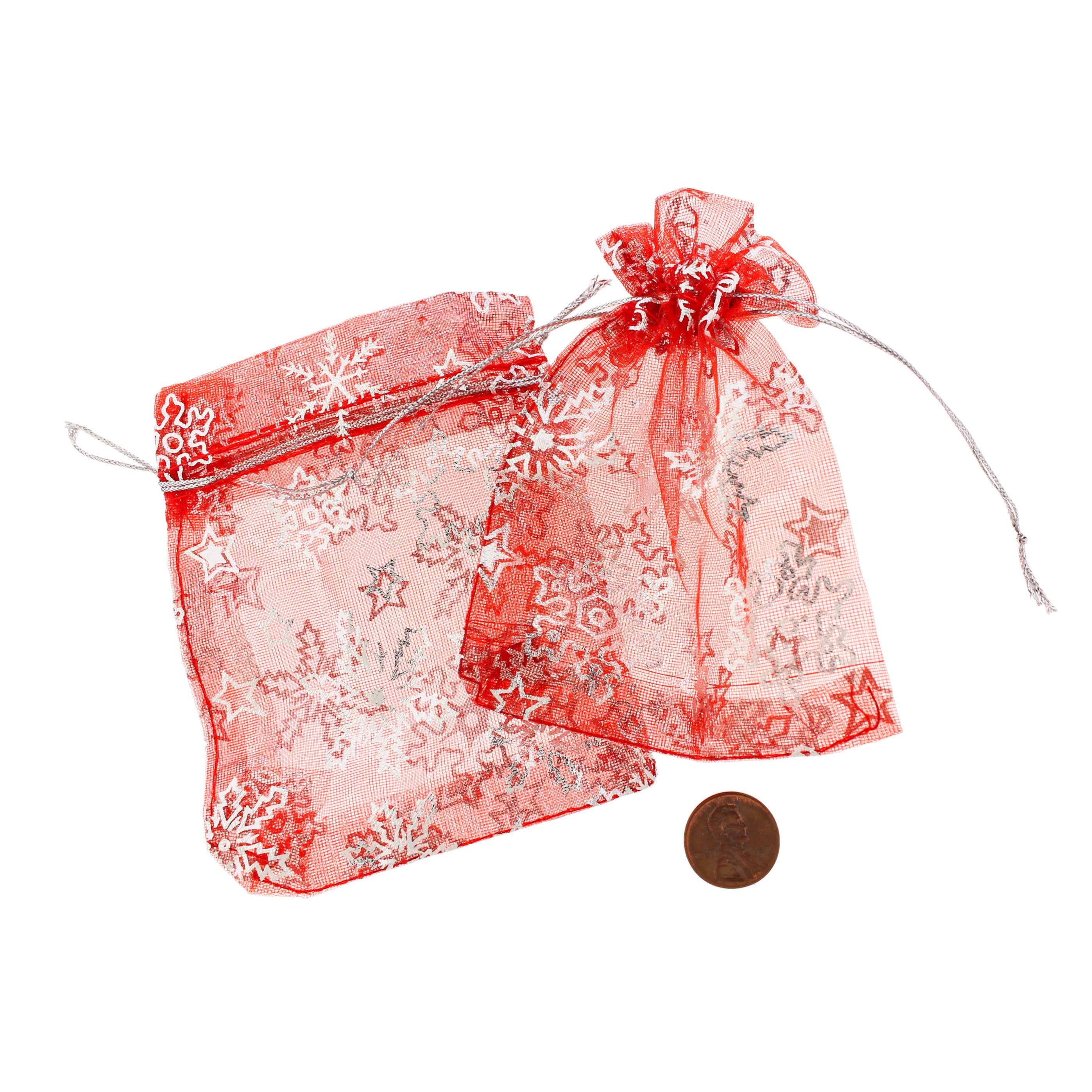 10 Sachets Organza Rouge Flocon de Neige 12cm x 10cm - TL213