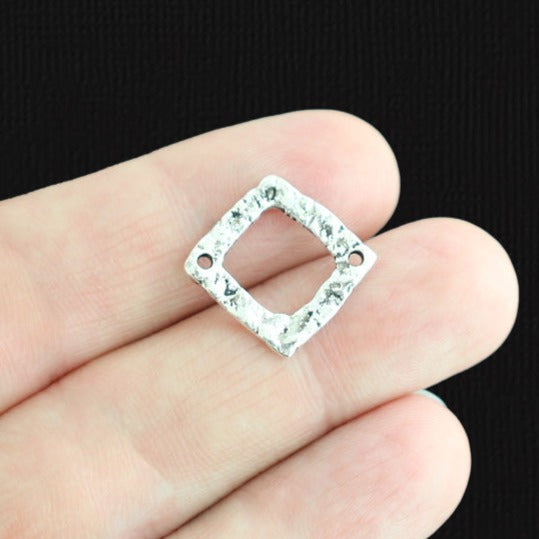 10 Rhombus Connector Antique Silver Tone Charms 2 Faces - SC1412