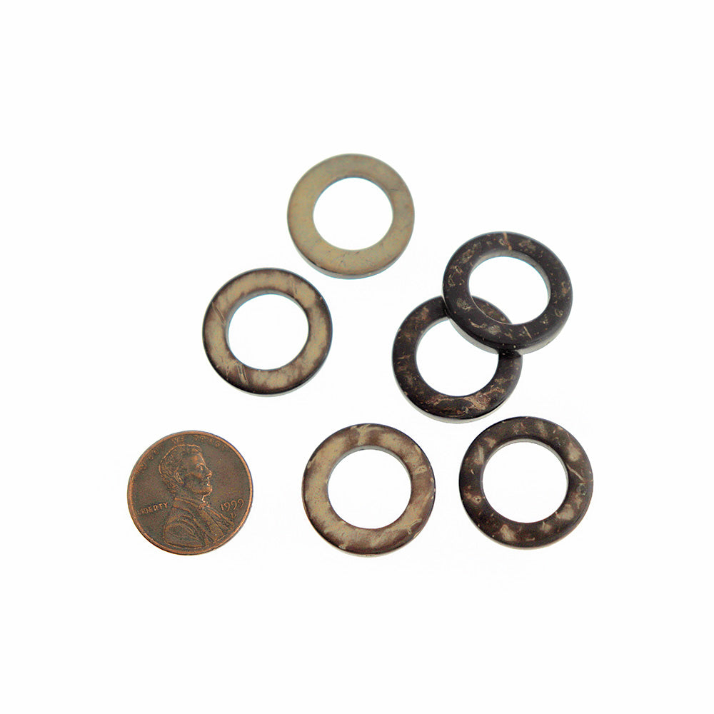 10 Ring Natural Coconut Charms 2 Sided - WP567