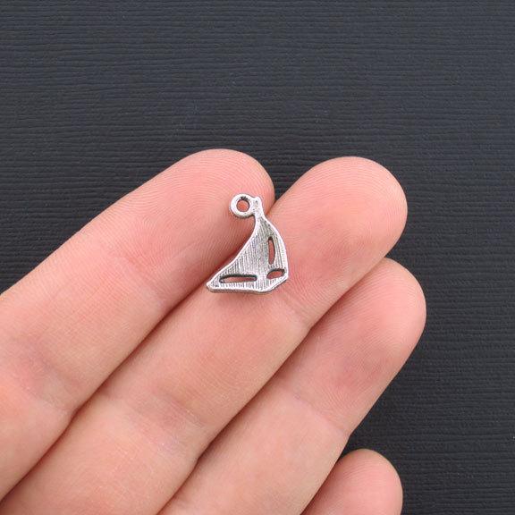 10 Sailboat Antique Silver Tone Charms - SC2886