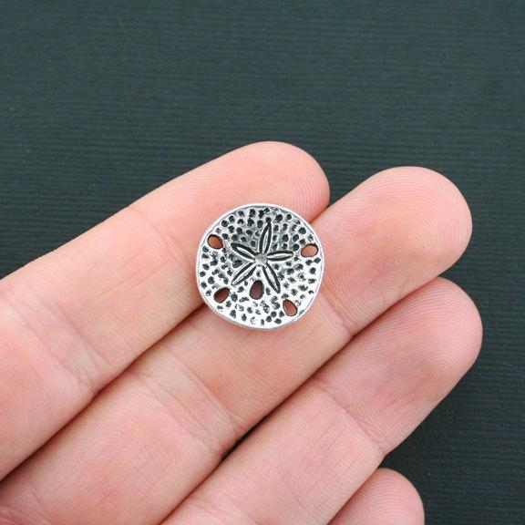 10 Sand Dollar Connector Antique Silver Tone Charms - SC1594