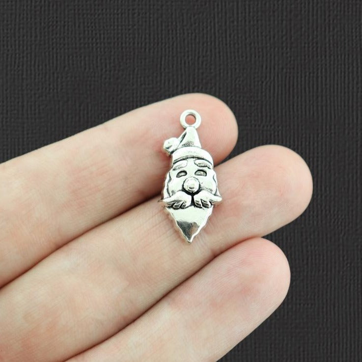 10 Santa Claus Antique Silver Tone Charms - XC025