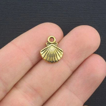 10 Seashell Antique Gold Tone Charms - GC260