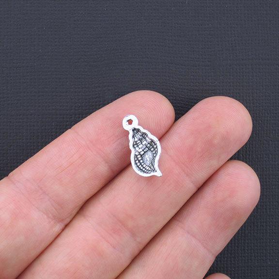 10 Seashell Antique Silver Tone Charms - SC1956