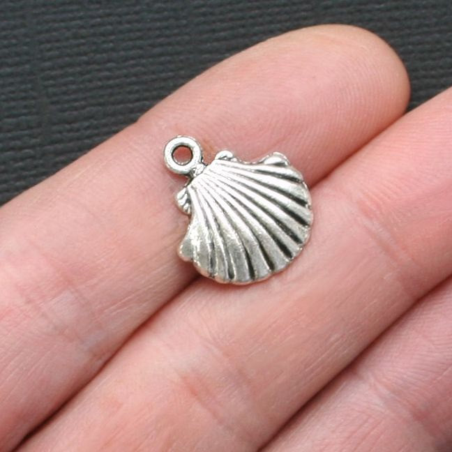 10 Seashell Antique Silver Tone Charms - SC3058