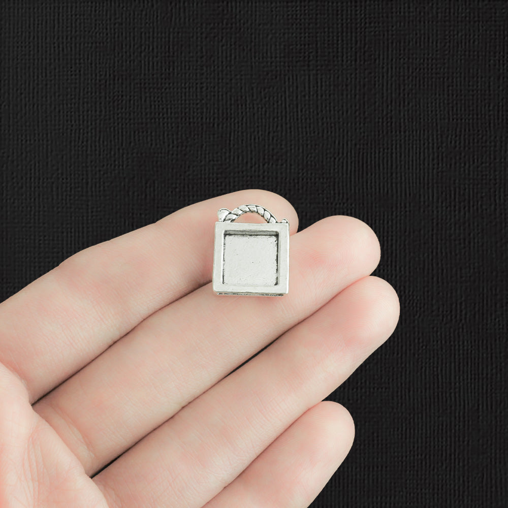 10 Shopping Bag Antique Silver Tone Charms - SC5907