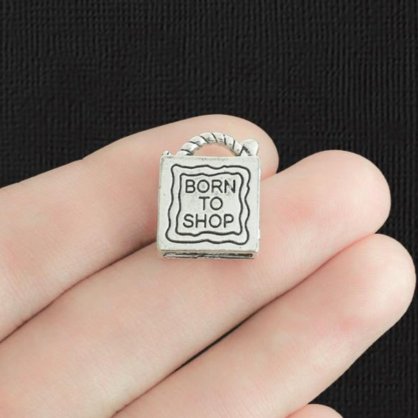 10 Shopping Bag Antique Silver Tone Charms - SC5907