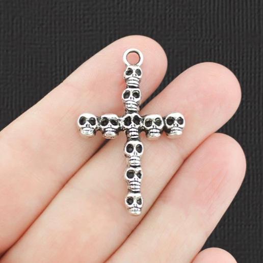 10 Skull Cross Antique Silver Charms - SC8009