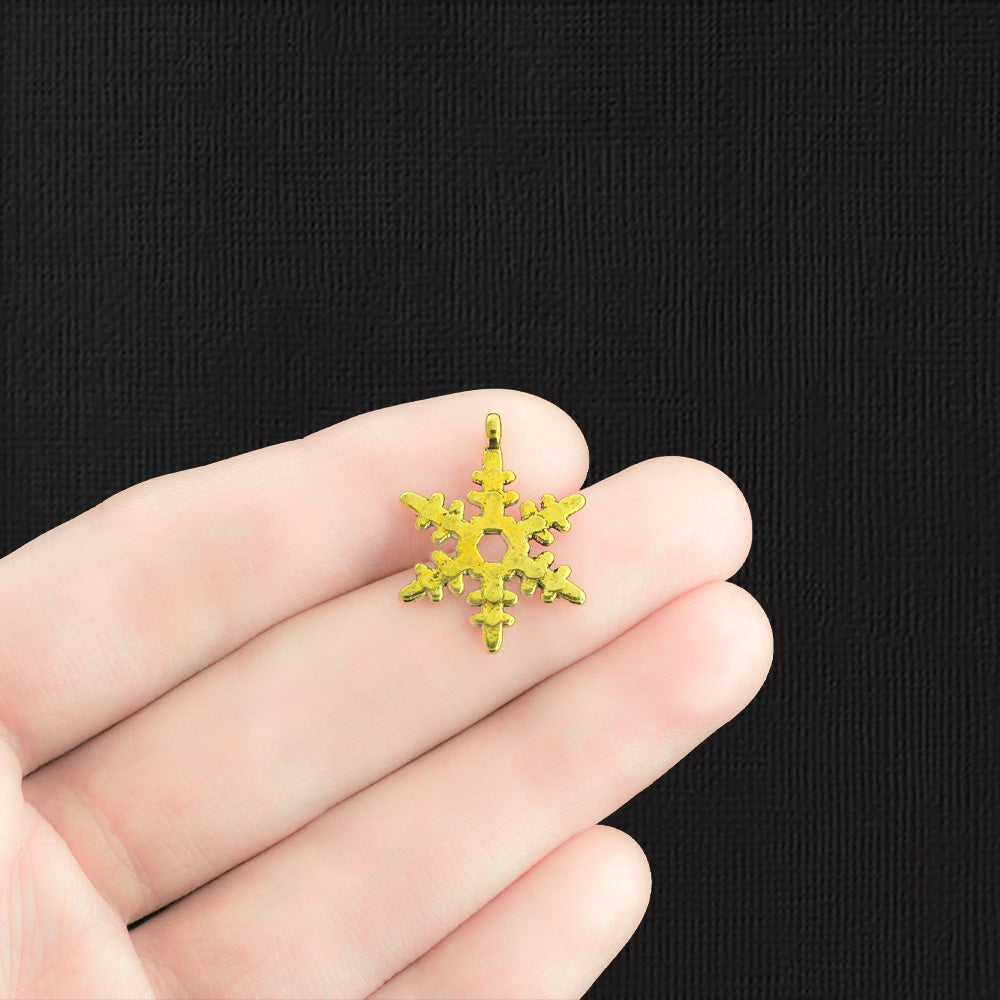 10 Snowflake Antique Gold Tone Charms 2 Sided - GC220