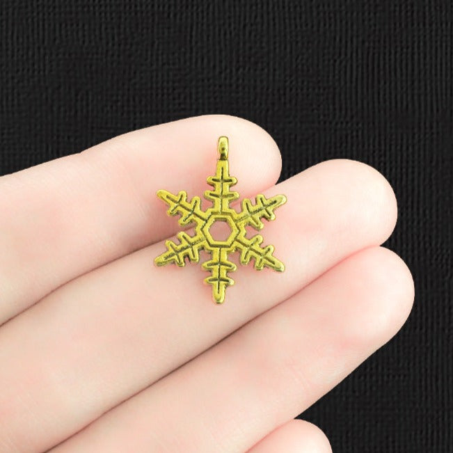 10 breloques ton or antique flocon de neige 2 faces - GC220