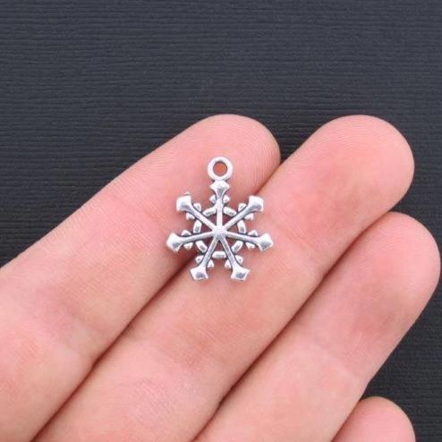 10 Snowflake Antique Silver Tone Charms -SC2755