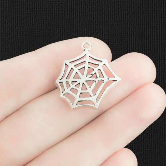 10 breloques argentées antiques en toile d'araignée - SC1629
