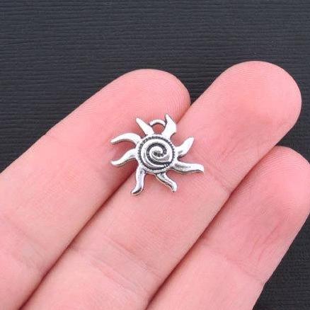 10 Sun Antique Silver Tone Charms - SC3308