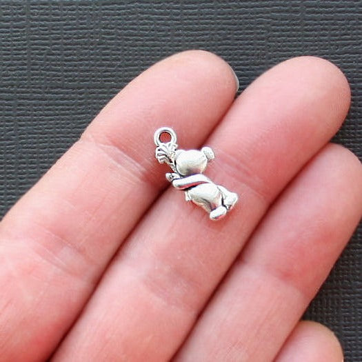 10 Teddy Bear Antique Silver Tone Charms 2 Sided - SC1974