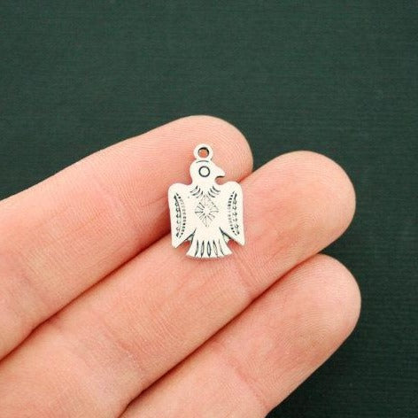 10 Thunderbird Antique Silver Tone Charms 2 Sided - SC6600