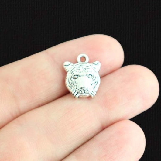 10 Tiger Antique Silver Tone Charms - SC2461