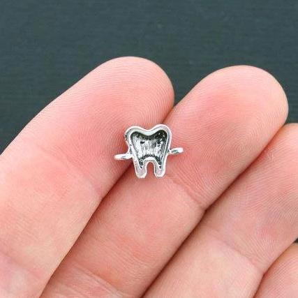 10 Tooth Connector Antique Silver Tone Charms - SC4388