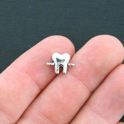 10 Tooth Connector Antique Silver Tone Charms - SC4388