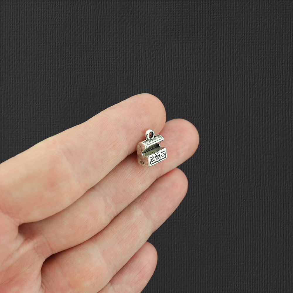 10 Treasure Chest Antique Silver Tone Charms 3D - SC7493
