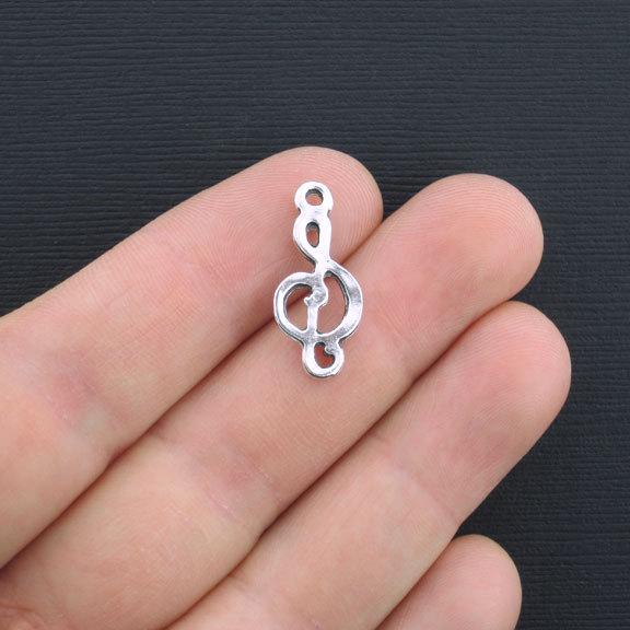 10 Treble Clef Connector Antique Silver Tone Charms - SC3160
