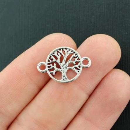 10 Tree of Life Connector Antique Silver Tone Charms 2 Sided - SC7968