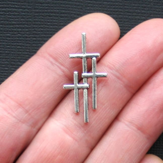 10 breloques ton argent antique triple croix - SC3038