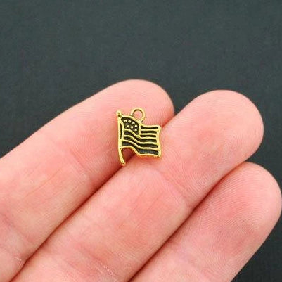 10 USA Flag Antique Gold Tone Charms - GC584