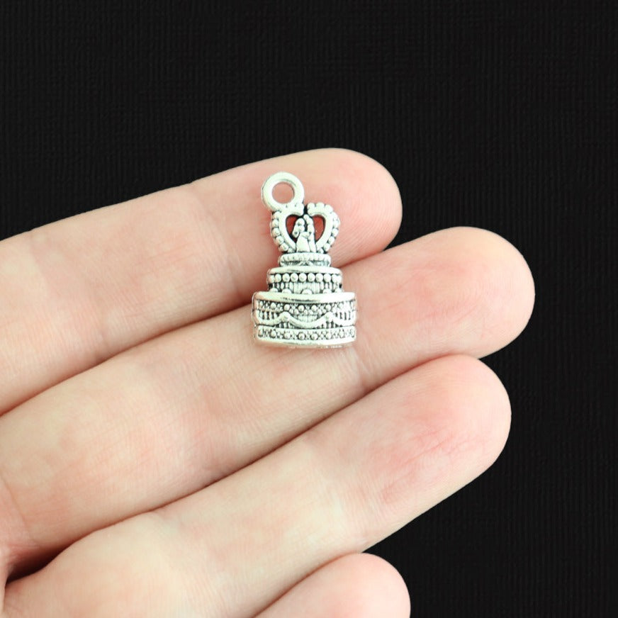 10 Wedding Cake Antique Silver Tone Charms - SC015