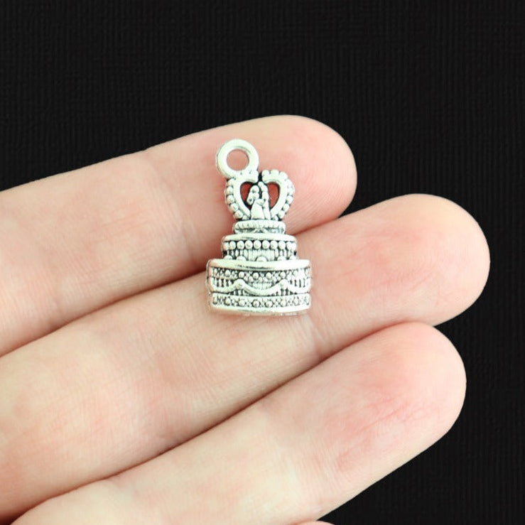 10 breloques de ton argent antique gâteau de mariage - SC015