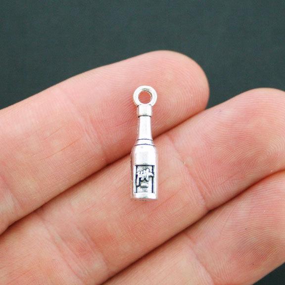 10 Wine Bottle Antique Silver Tone Charms 3D - SC4905