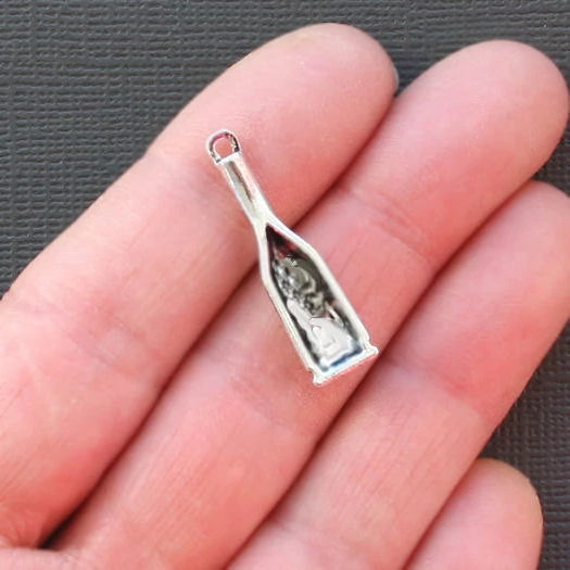 10 Wine Bottle Antique Silver Tone Charms - SC1973