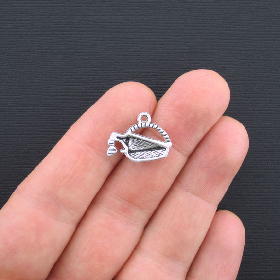 10 Wine Bottle Antique Silver Tone Charms - SC3343