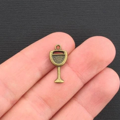 10 breloques en verre à vin en bronze antique - BC127