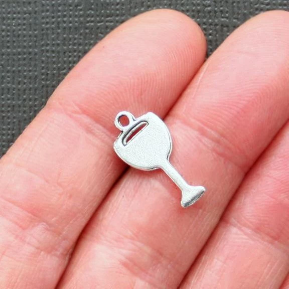 10 Wine Glass Antique Silver Tone Charms - SC568