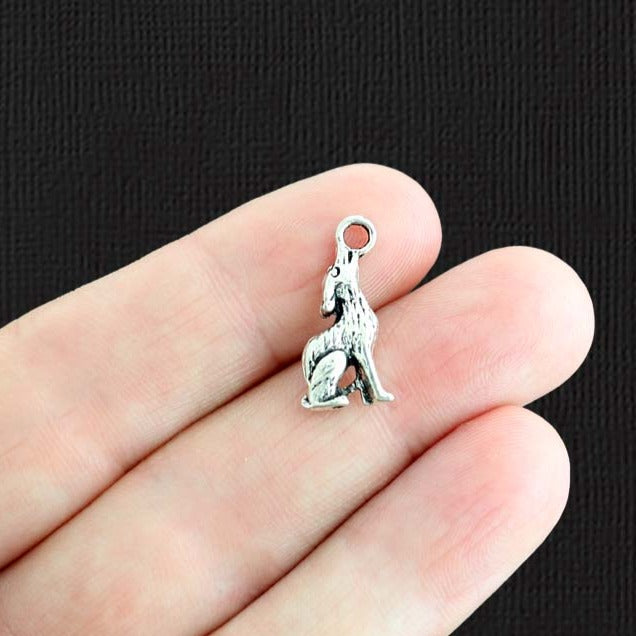 10 Wolf Antique Silver Tone Charms 2 Sided - SC1051