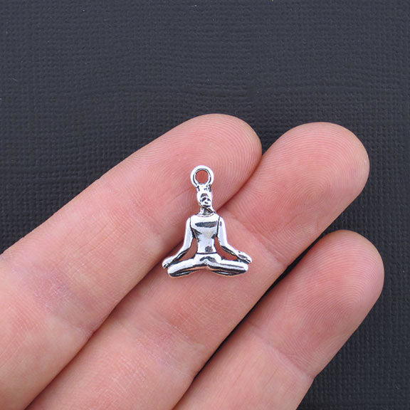 10 Yoga Antique Silver Tone Charms 2 Sided - SC3327