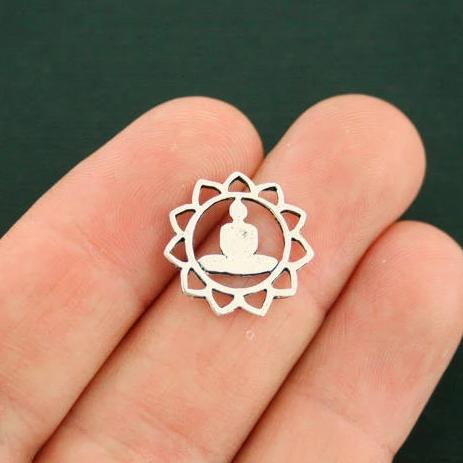 10 Yoga Meditation Antique Silver Tone Charms - SC7315