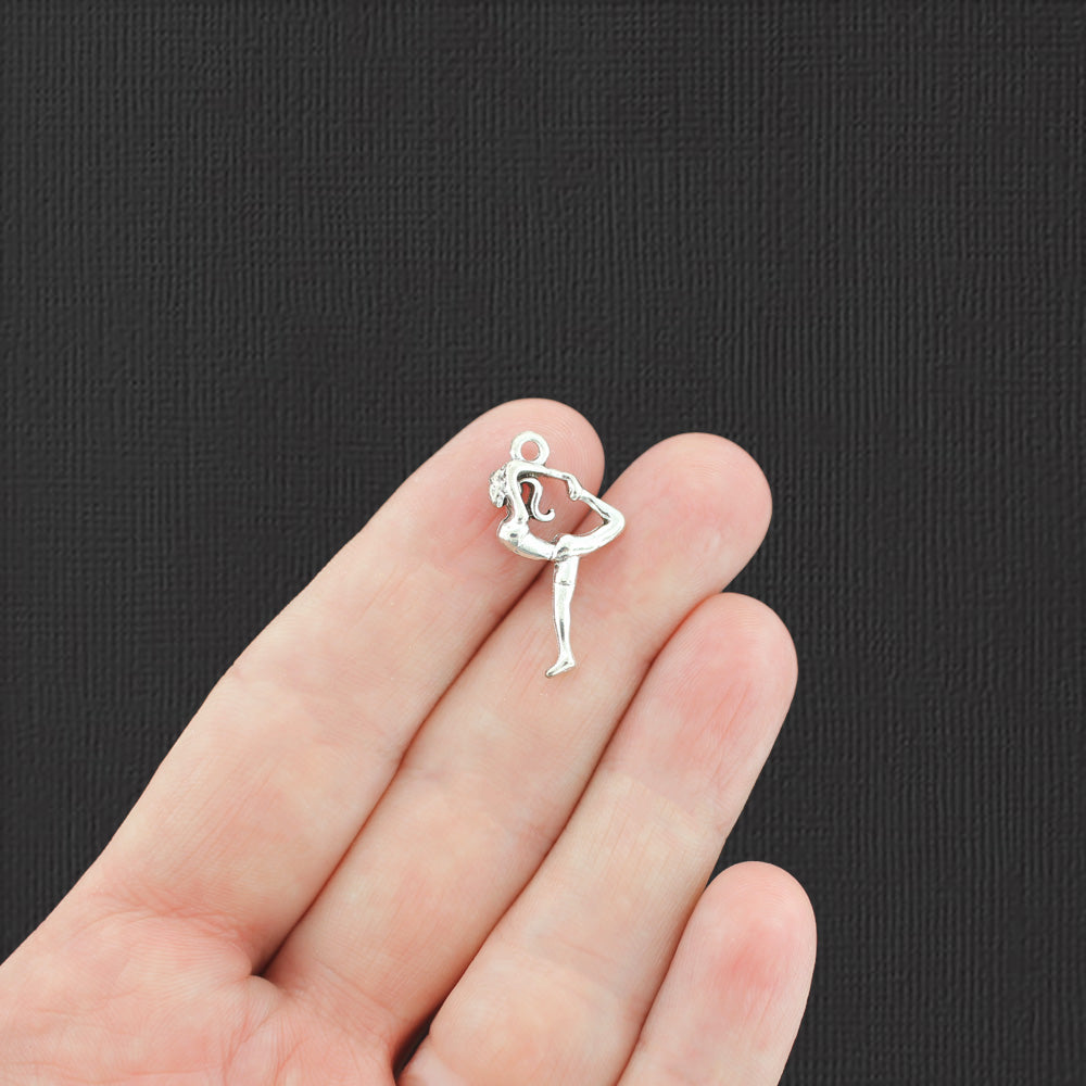 10 Yoga Pose Antique Silver Charms 2 Sided - SC8048