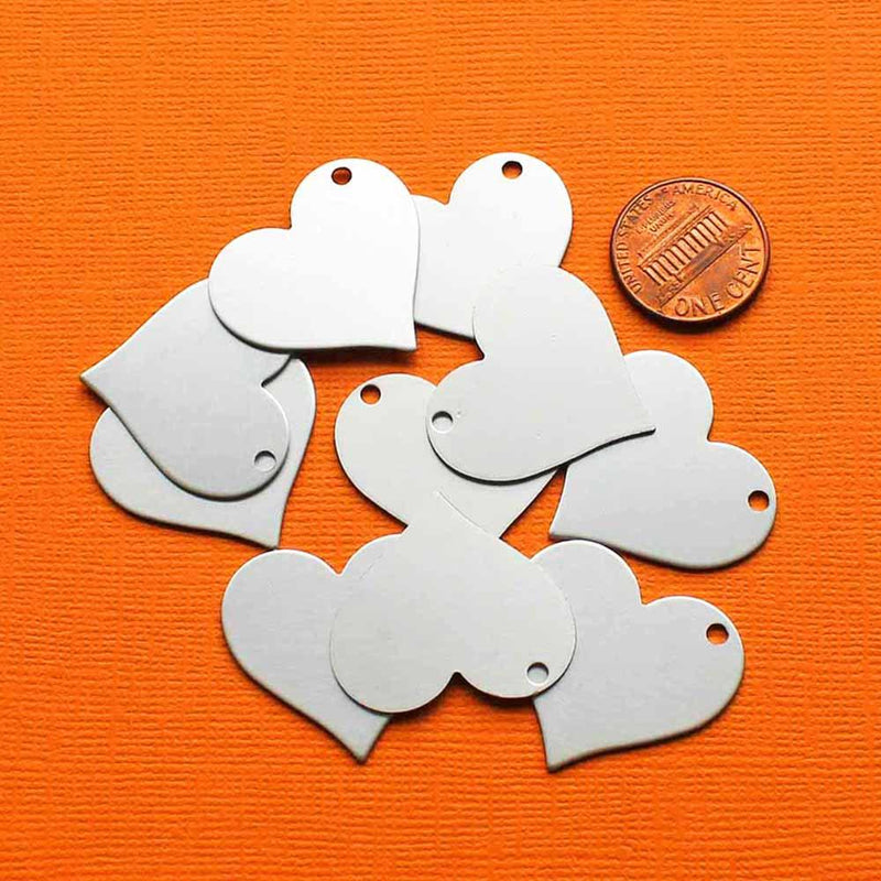 Heart Stamping Blanks - Frosted Silver Anodized Aluminum - 27mm x 25mm - 10 Tags - MT379