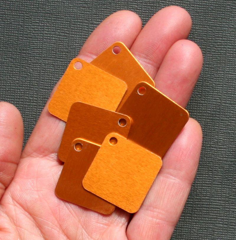 SALE Square Stamping Blanks - Orange Anodized Aluminum - 1 - 10 Tags -  MT035