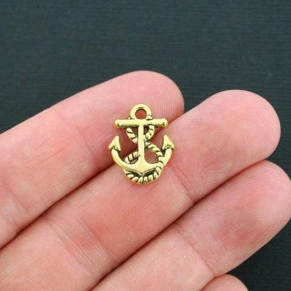 10 Anchor Antique Gold Tone Charms 2 Sided - GC492